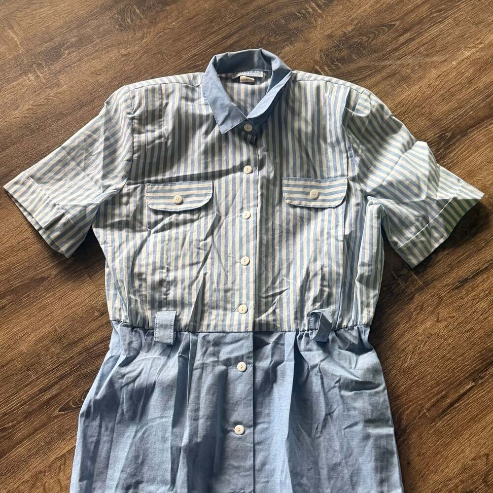 Vintage Periwinkle Striped Shirt Dress, Blue & White Button Down, Made in USA